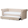 Light Beige Upholstered Twin Daybed with Trundle P80889