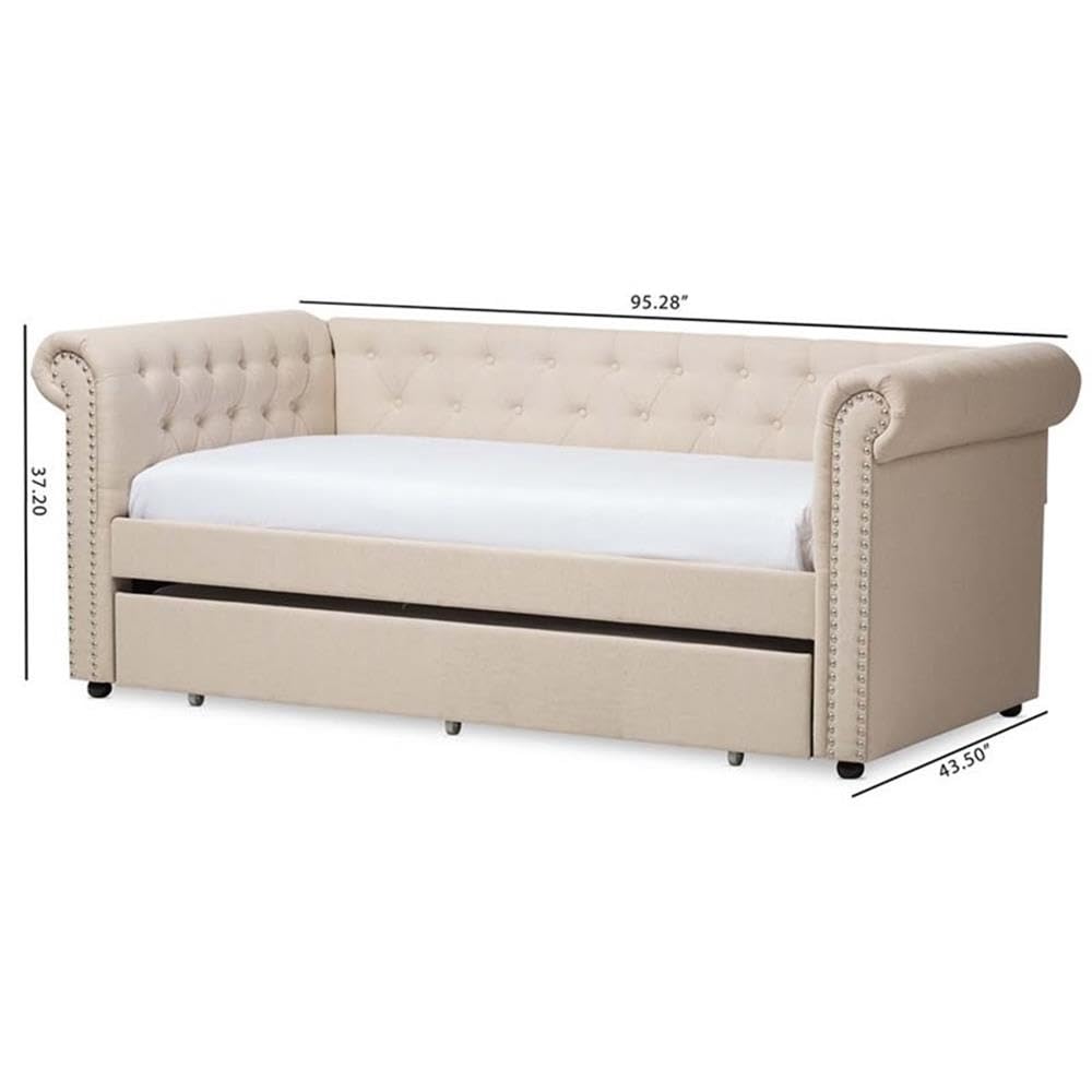 Light Beige Upholstered Twin Daybed with Trundle P80889