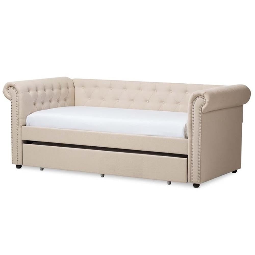 Light Beige Upholstered Twin Daybed with Trundle P80889
