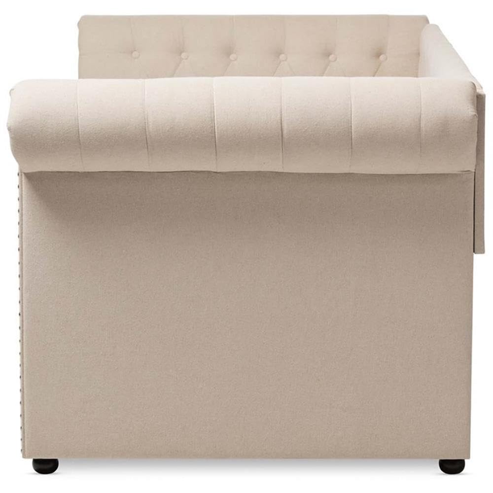 Light Beige Upholstered Twin Daybed with Trundle P80889