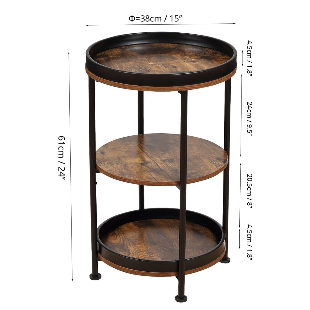 Round Side Table with 3 Storage Shelves Q308