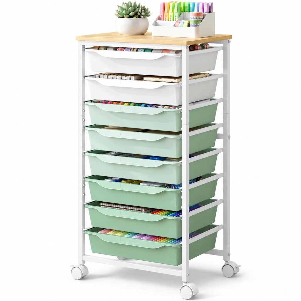 Green 8 Drawer Rolling Storage Cart W3204