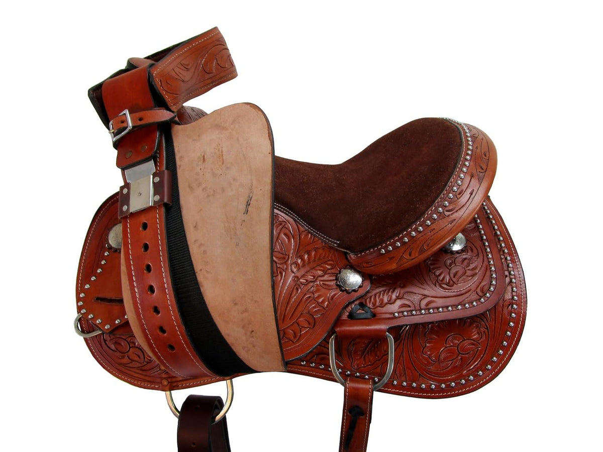 Tooled Leather Western Horse Saddle 15 16 17 18 G706