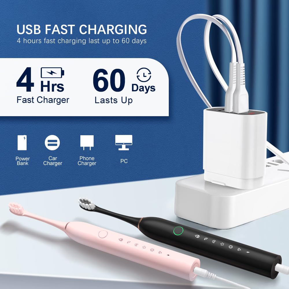 2 Pack Rechargeable Electric Toothbrushes with 8 Brush Heads A46745