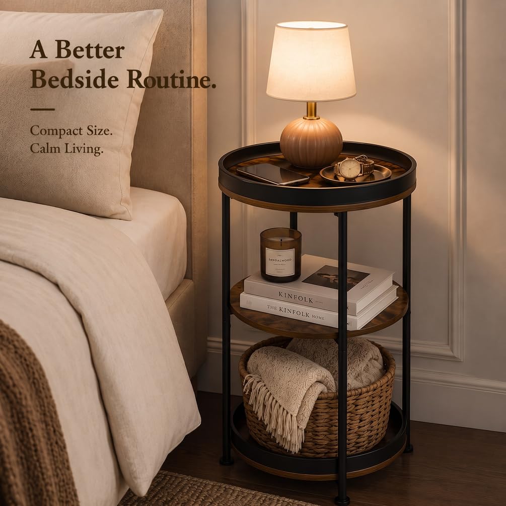 Round Side Table with 3 Storage Shelves Q308