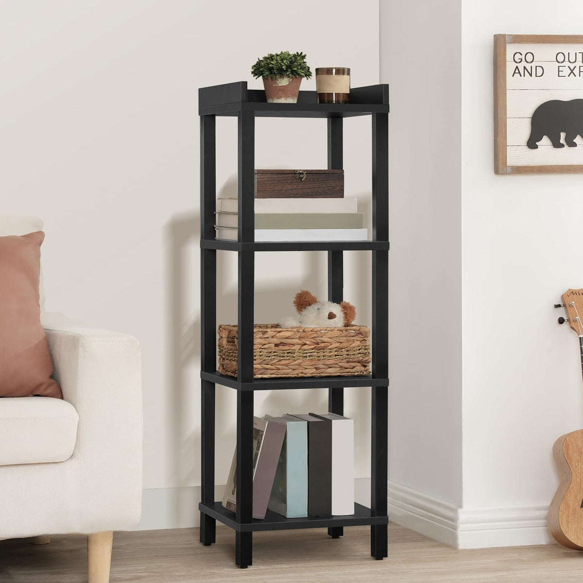 Black 4-Tier Wooden Bookcase Q2296