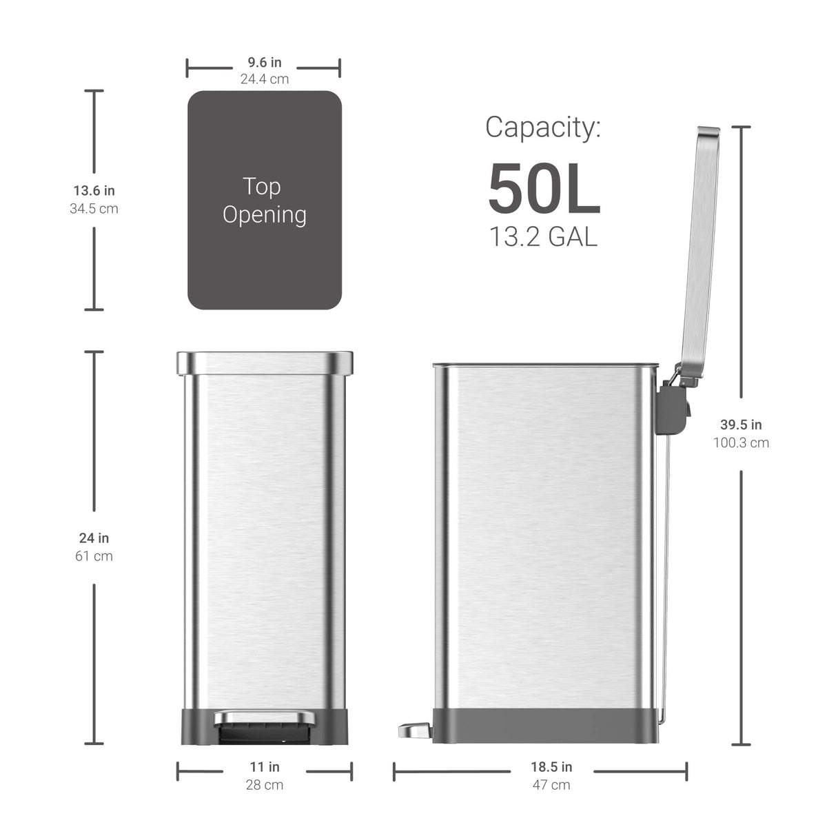 13.2 Gallon Stainless Steel Step On Trash Can J64562