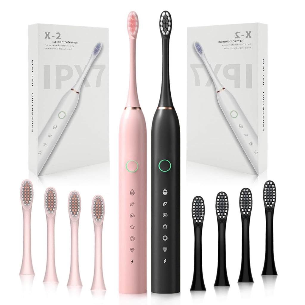 2 Pack Rechargeable Electric Toothbrushes with 8 Brush Heads A46745