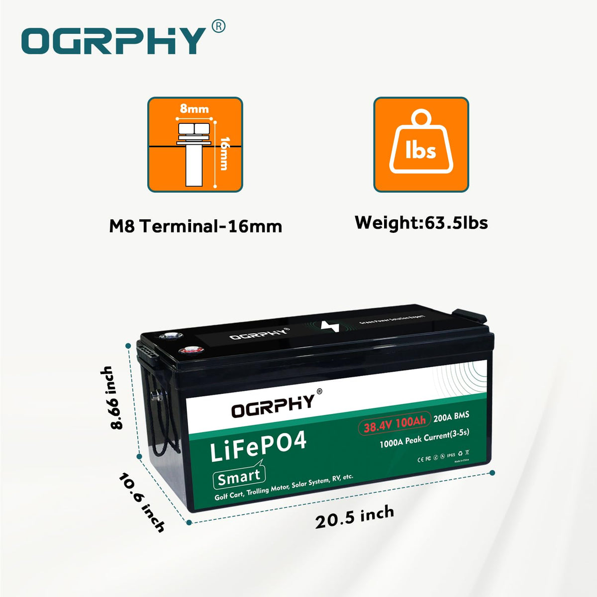 36V 100AH Lithium Golf Cart Battery with 200A Bluetooth BMS P5147