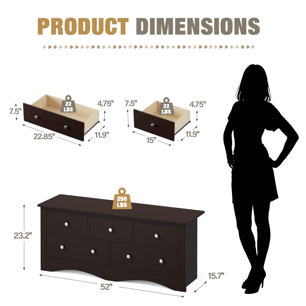 Brown 5 Drawer Dresser D8623