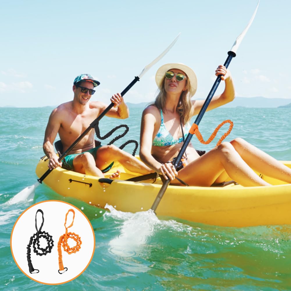 2 Pack Stretchable Kayak Paddle Leash with Carabiner D9976