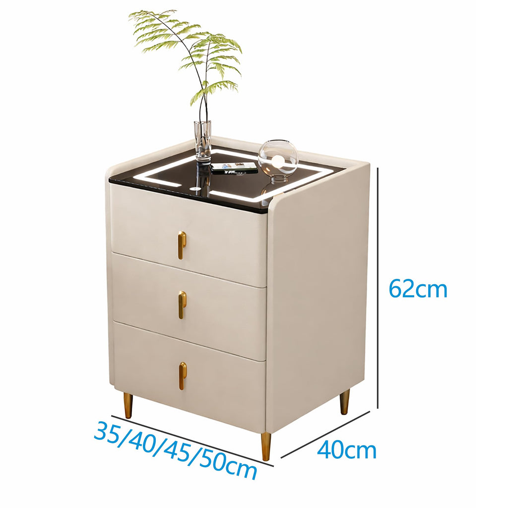 Off White 3 Drawer Wooden Nightstand with Wireless Charging I7684