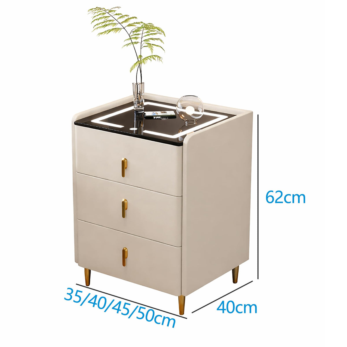 Off White 3 Drawer Wooden Nightstand with Wireless Charging I7684