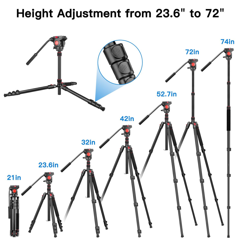 72" Heavy Duty Fluid Head Camera Tripod with Carry Bag X231189