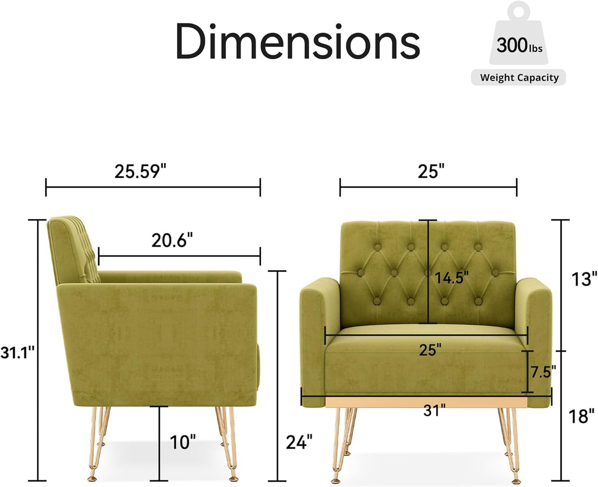 Green Velvet Accent Chair with Arm J433