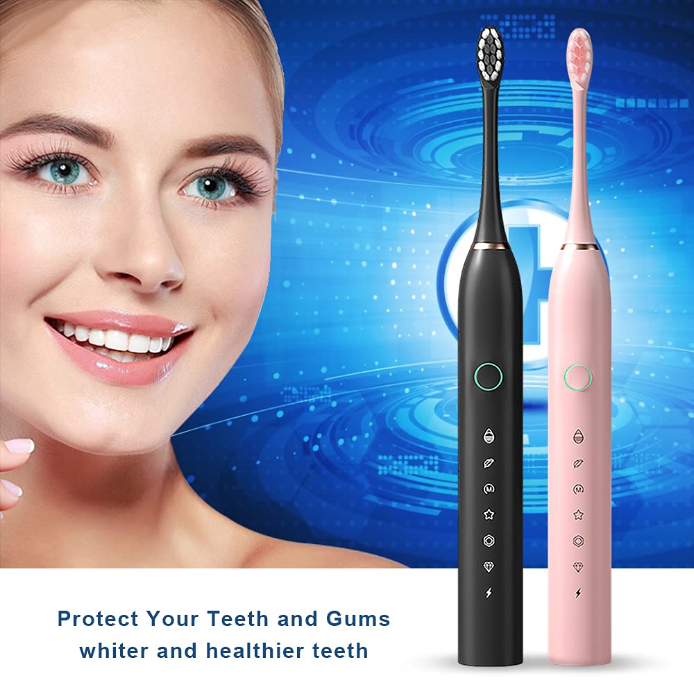 2 Pack Rechargeable Electric Toothbrushes with 8 Brush Heads A46745