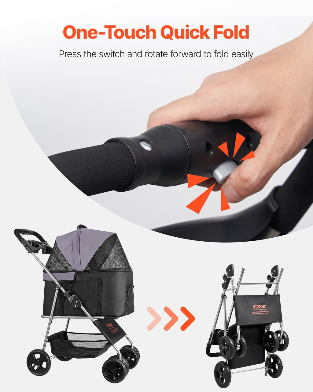 Foldable 4 Wheels Pet Stroller with Detachable Carrier F893411