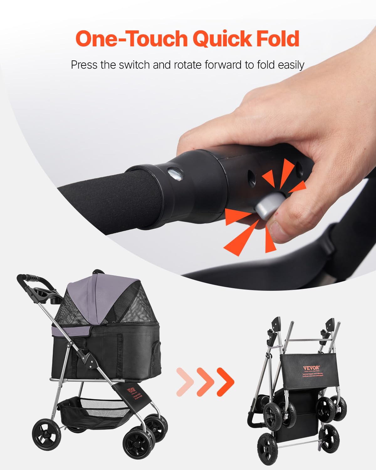 Foldable 4 Wheels Pet Stroller with Detachable Carrier F893411