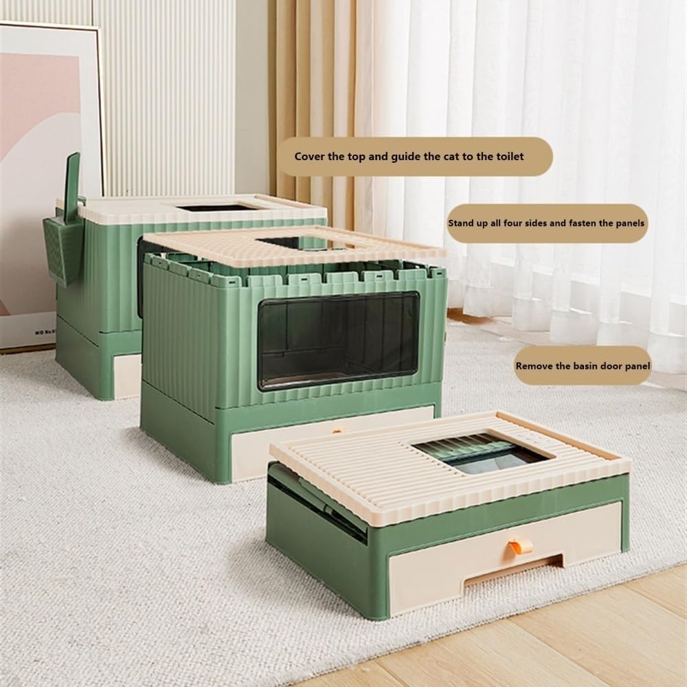 Foldable Top Entry Cat Litter Box with Lid Y402614