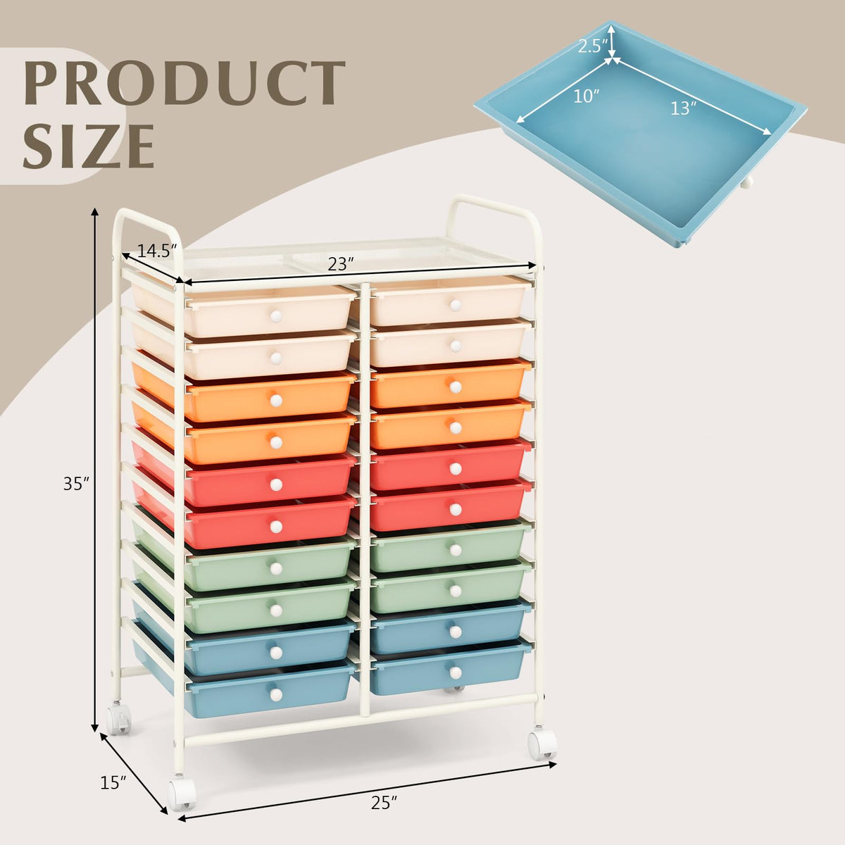 20 Drawer Rolling Storage Cart with Lockable Wheels S201513