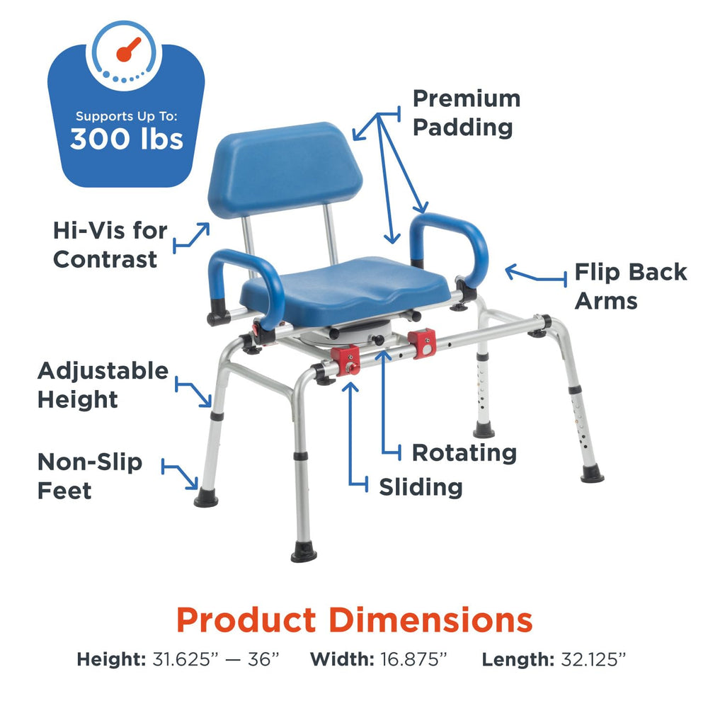 Rotating Transfer Bench with Padded Seat and Arms O750