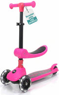 3 Wheel Scooter for Toddlers & Kids, Foldable Seat, LED Wheels, Adjustable Handlebar, Anti-Slip Deck, Rear Foot Brake, Lean-to-Steer, Pink K373819