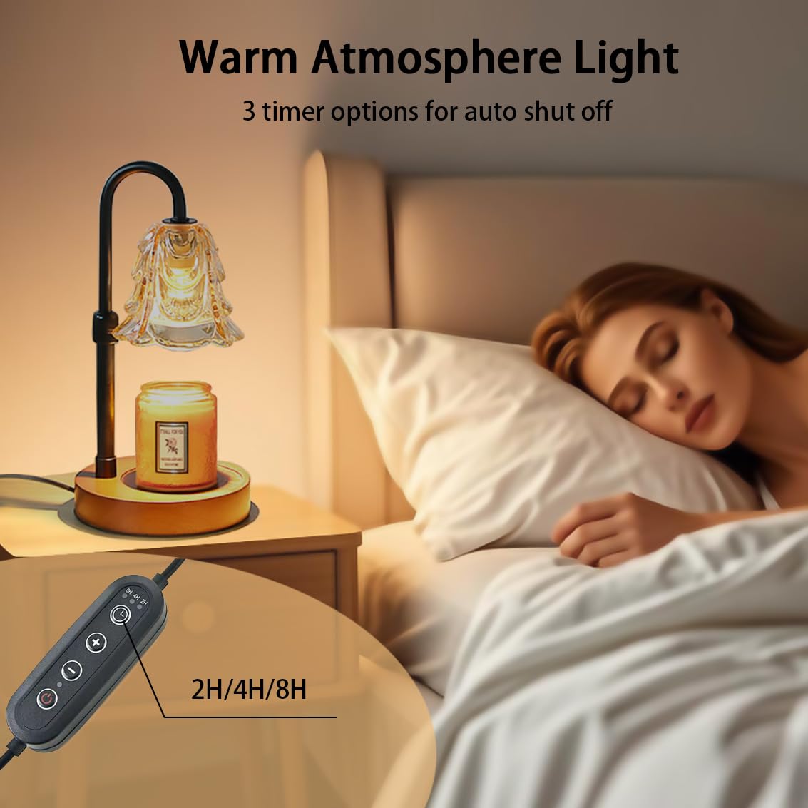 Candle Warmer Lamp with Timer Dimmer Adjustable Height Black B1234