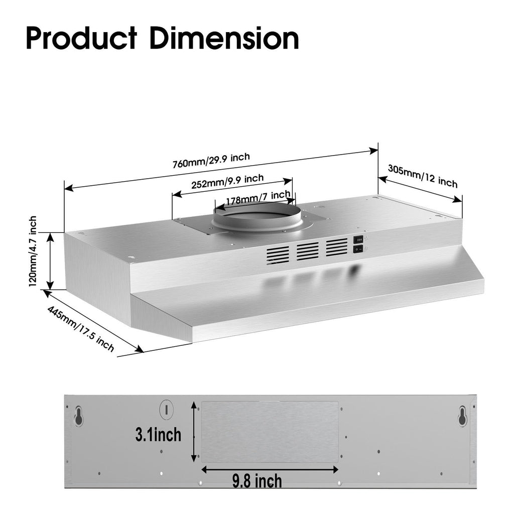 30 inch Under Cabinet Stainless Steel Range Hood D97427