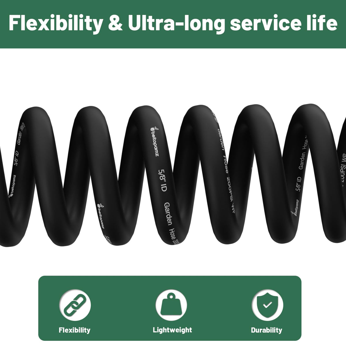 100 ft 5/8 in Heavy Duty Flexible Rubber Hybrid Garden Hose T890