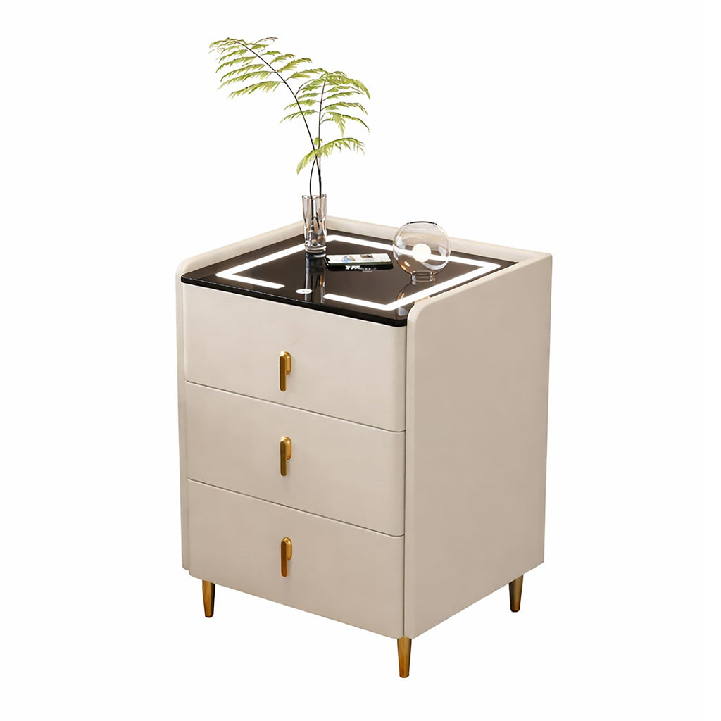 Off White 3 Drawer Wooden Nightstand with Wireless Charging I7684