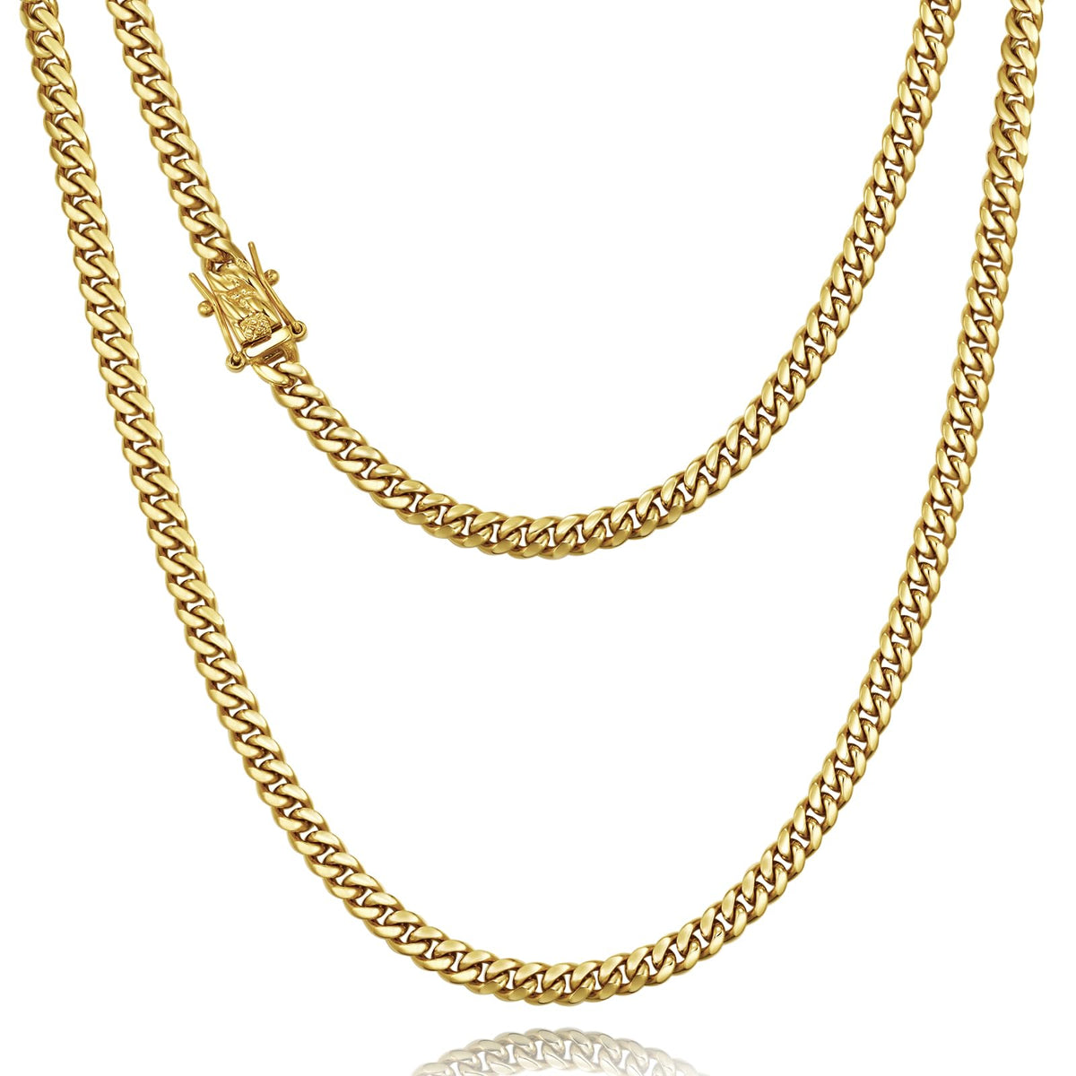 3mm 6mm Cuban Link Chain 14K Gold Plated Stainless Steel Necklace V1541