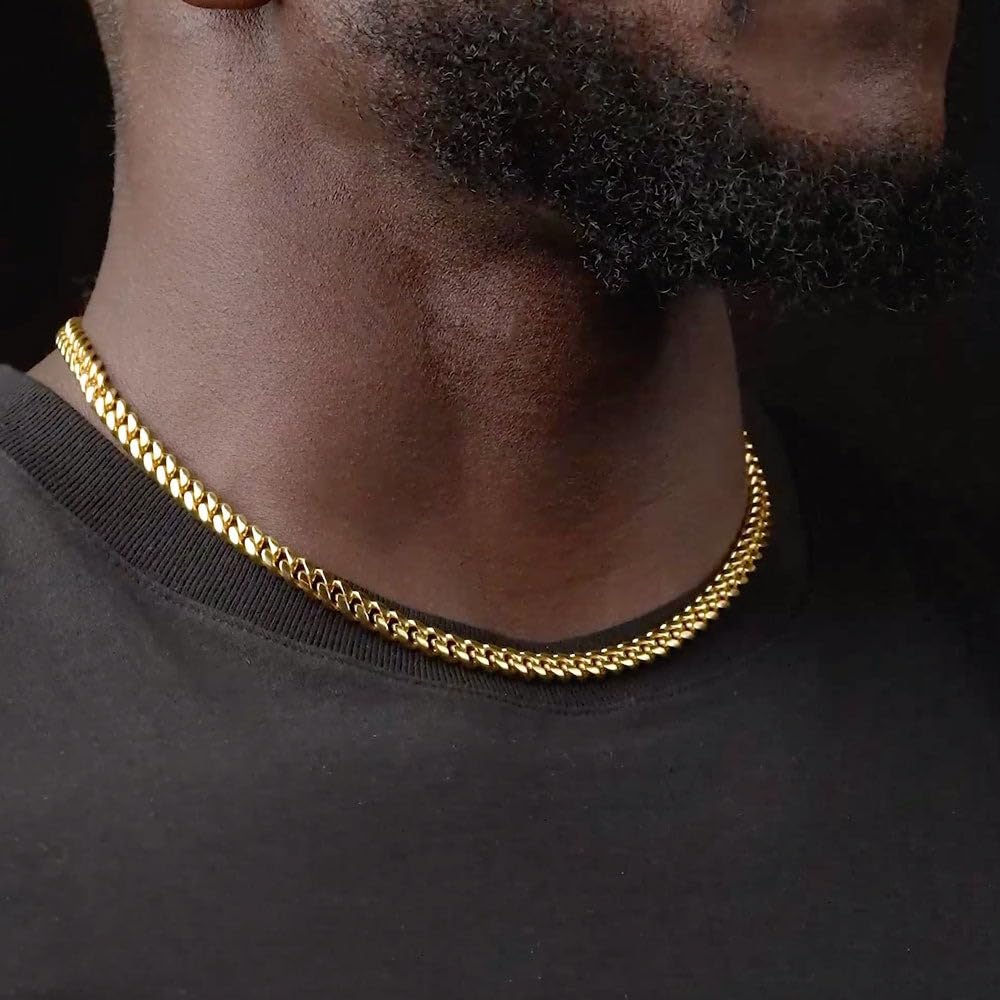 3mm 6mm Cuban Link Chain 14K Gold Plated Stainless Steel Necklace V1541