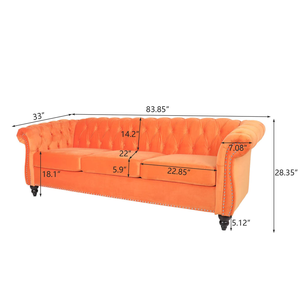 Orange Velvet 3 Seat Sofa S263
