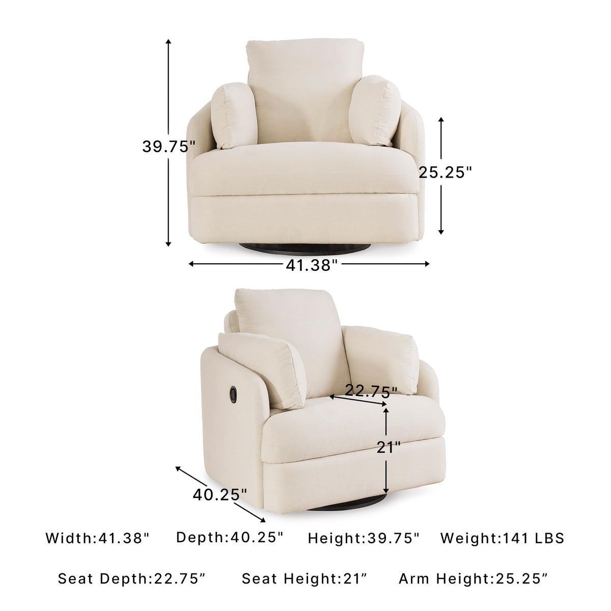 Beige Swivel Glider Recliner Rocking Chair N36876