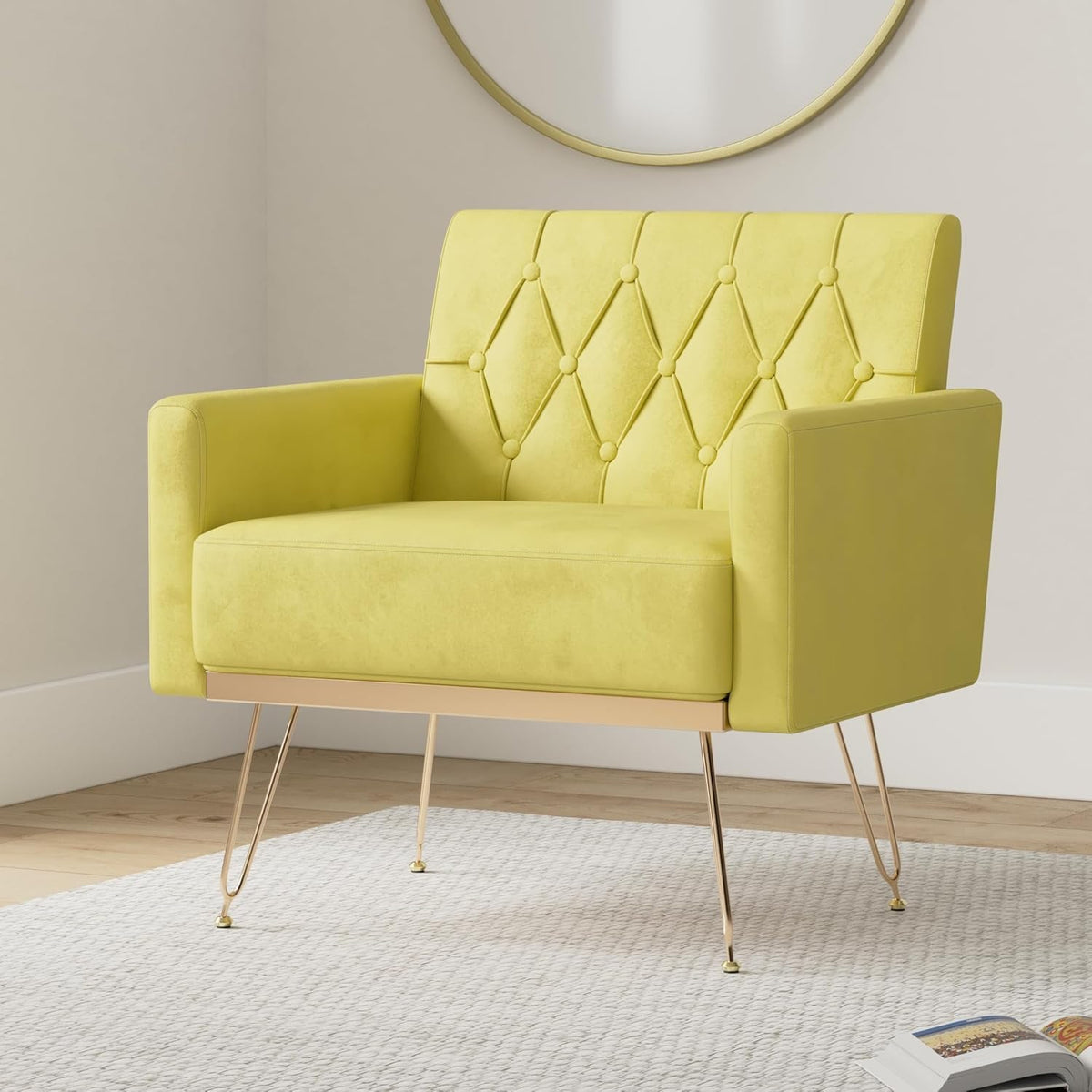 Green Velvet Accent Chair with Arm J433