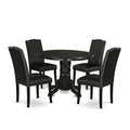 5 Piece Round Dining Table Set with 4 Black Faux Leather Chairs Y272