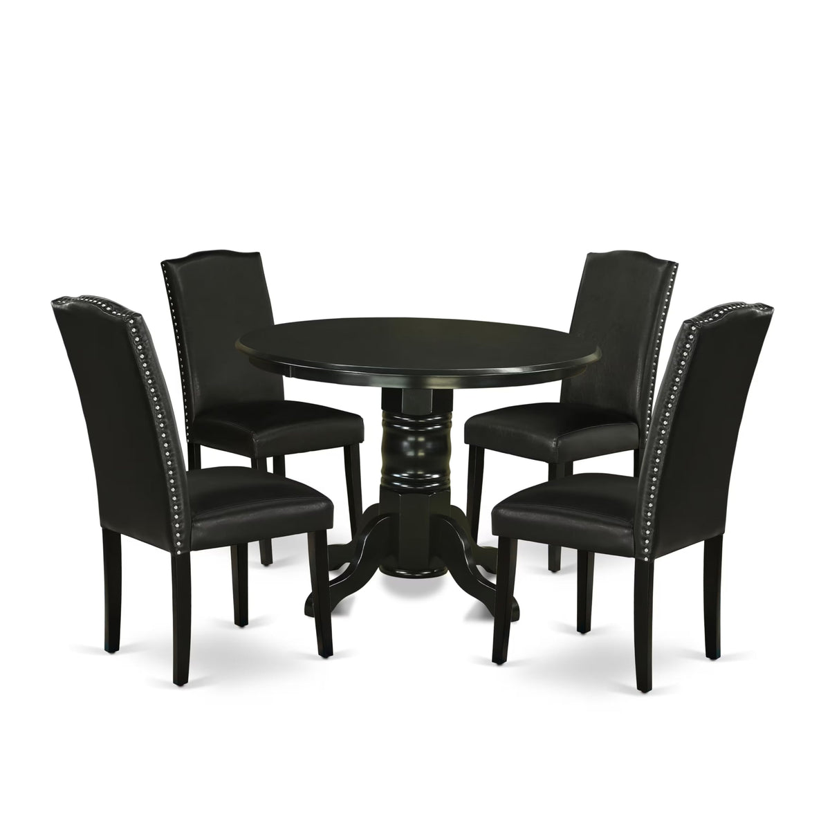 5 Piece Round Dining Table Set with 4 Black Faux Leather Chairs Y272