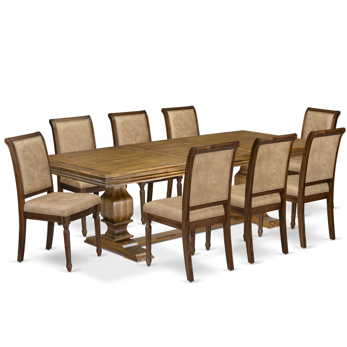 9 Piece Dining Table Set with 8 Beige Fabric Chairs D34025