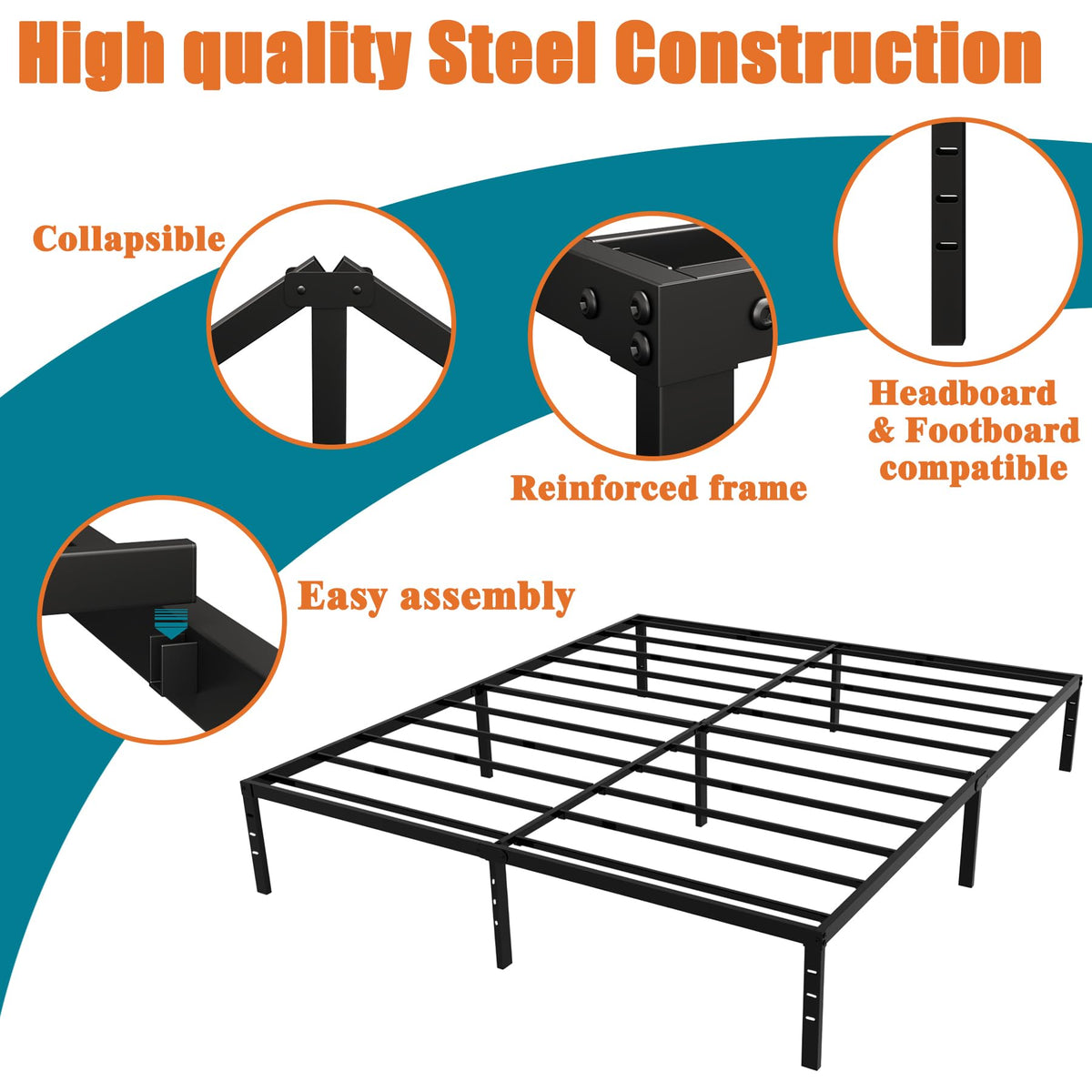 Queen Size 18 Inch Metal Platform Bed Frame D437557