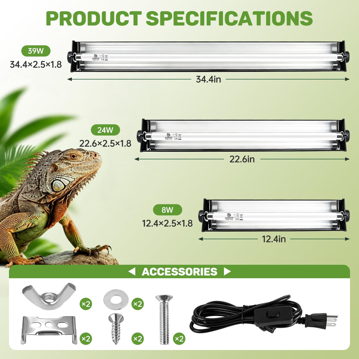 39W 10.0 UVA UVB Reptile Light Fixture E4134