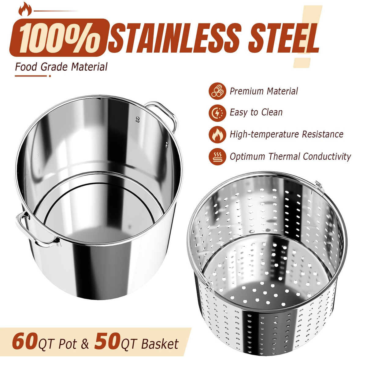 Stainless Steel 60QT Crawfish Boiler with Cover & Skimmer Z13876