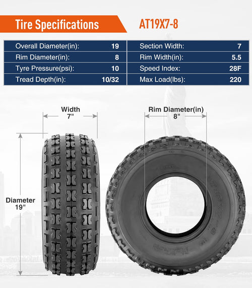 19x7-8 ATV Tires Set of 2 Tubeless All Terrain K6500