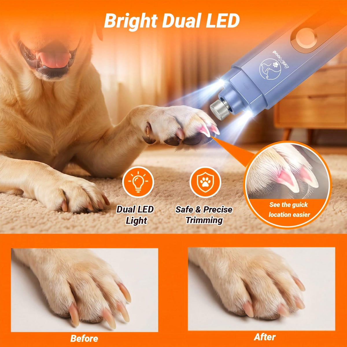 5-Speed Ultra Quiet Dog Nail Grinder with LED Light F312095