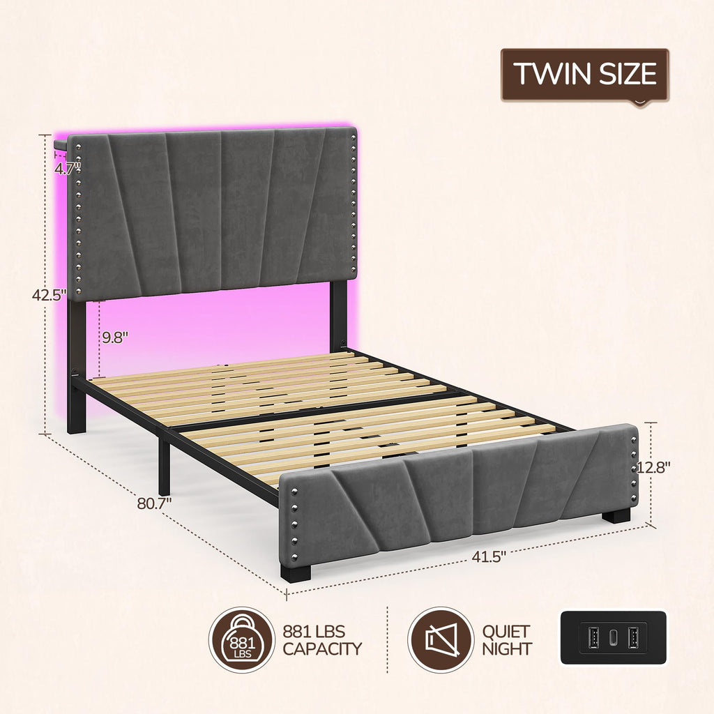 Twin Bed Frame with LED Lights & USB M9317