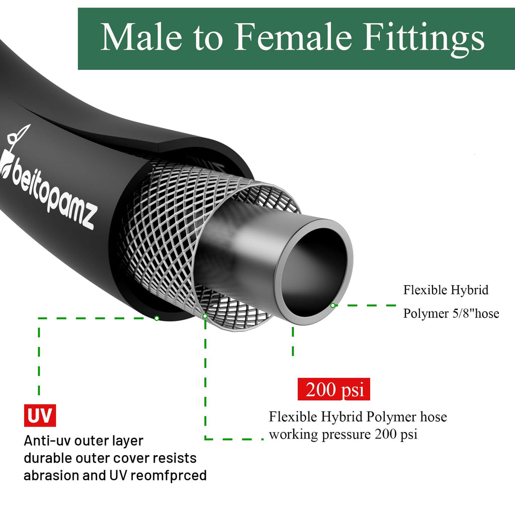 100 ft 5/8 in Heavy Duty Flexible Rubber Hybrid Garden Hose T890