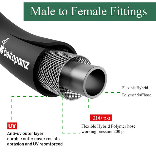 100 ft 5/8 in Heavy Duty Flexible Rubber Hybrid Garden Hose T890