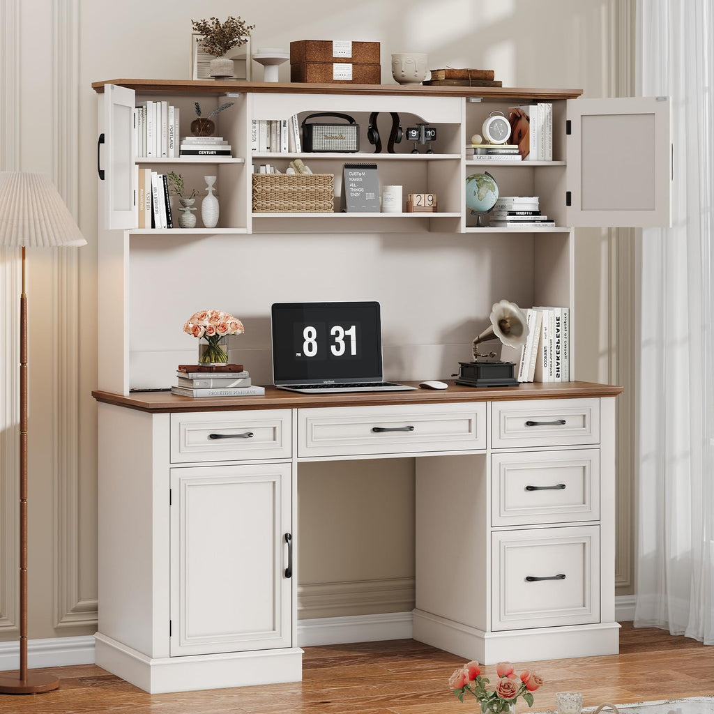 White 5 Drawer Executive Desk N837