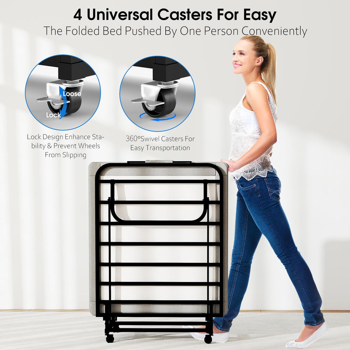 Folding Bed with Mattress, Memory Foam and Metal Frame, 75" x 31" D1447