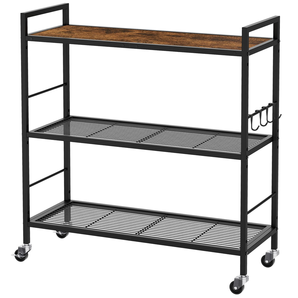 3-Tier Metal Storage Rack with Wheels, Mesh Shelving Unit, Black C1002