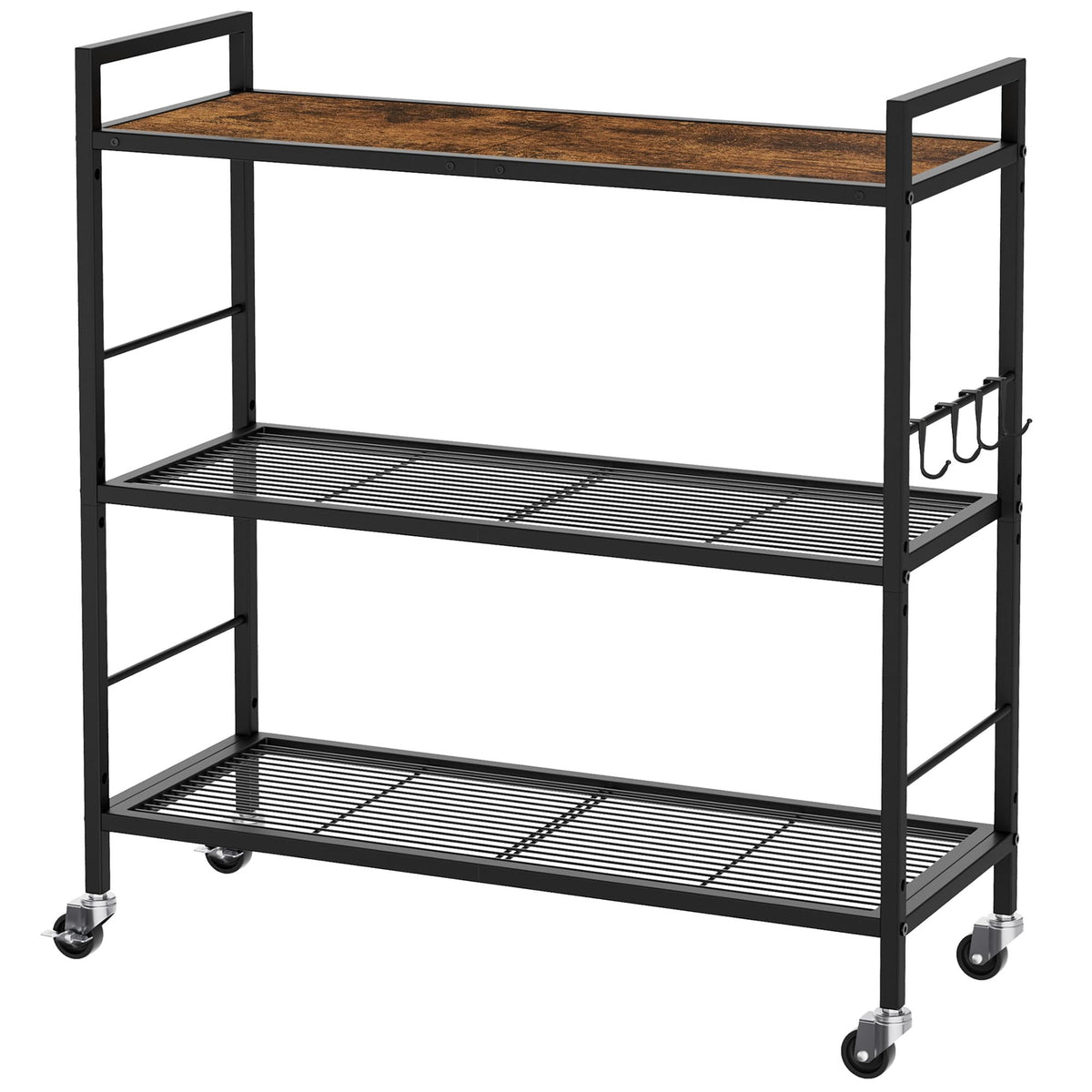 3-Tier Metal Storage Rack with Wheels, Mesh Shelving Unit, Black C1002